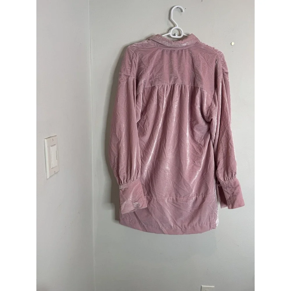 Free People Tunic Shirt Womens XS‎ Pink Velvet Collared Long Sleeve Pockets Boho